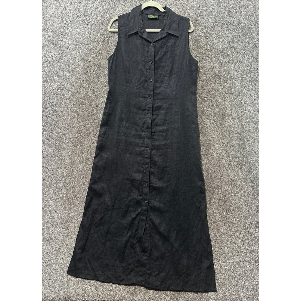 Embassy Row Black 100% Linen Sleeveless Button Up Maxi Dress Womens 12 Lagenlook